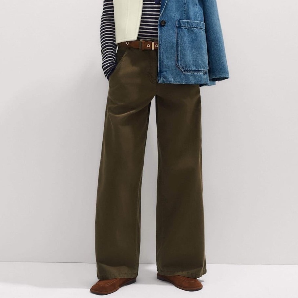 ME+EM Relaxed Casual Boyfriend Pants Wide Leg Cargo Trousers Cotton Twill - 6